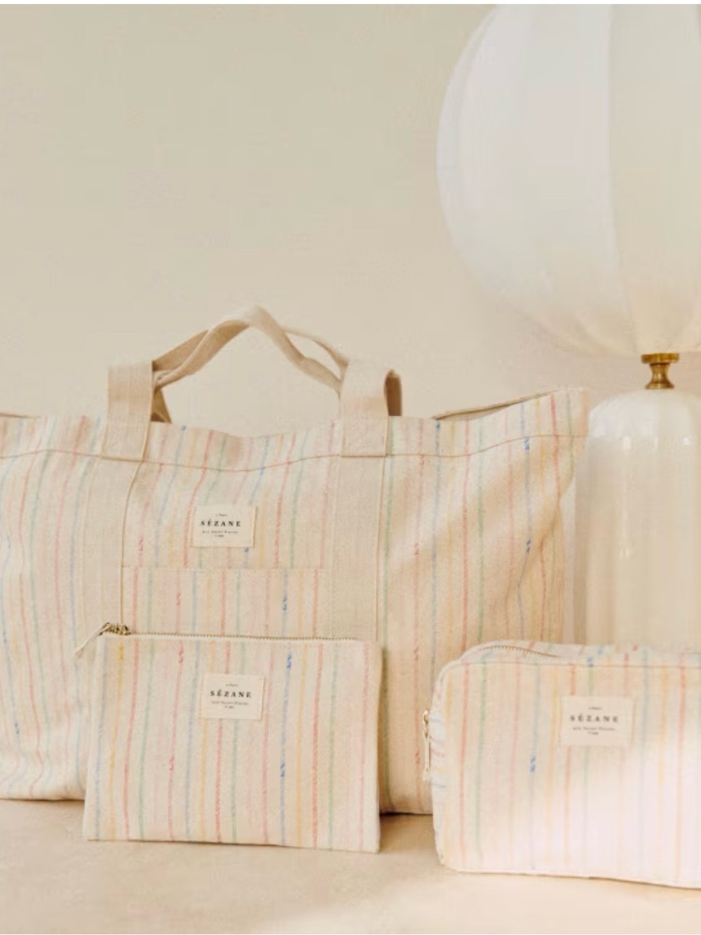 Sézane Cream Multi-Striped Canvas Tote - TOTE ONLY